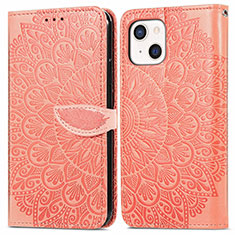 Funda de Cuero Cartera con Soporte Patron de Moda Carcasa H13 para Apple iPhone 14 Naranja