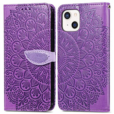 Funda de Cuero Cartera con Soporte Patron de Moda Carcasa H13 para Apple iPhone 14 Plus Morado