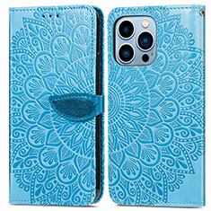 Funda de Cuero Cartera con Soporte Patron de Moda Carcasa H13 para Apple iPhone 14 Pro Max Azul