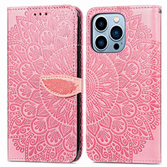 Funda de Cuero Cartera con Soporte Patron de Moda Carcasa H13 para Apple iPhone 14 Pro Max Oro Rosa