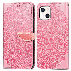 Funda de Cuero Cartera con Soporte Patron de Moda Carcasa H13 para Apple iPhone 15 Plus Oro Rosa