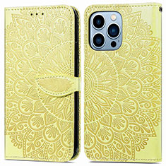 Funda de Cuero Cartera con Soporte Patron de Moda Carcasa H13 para Apple iPhone 15 Pro Amarillo