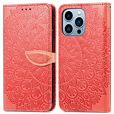 Funda de Cuero Cartera con Soporte Patron de Moda Carcasa H13 para Apple iPhone 15 Pro Max Rojo