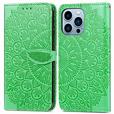 Funda de Cuero Cartera con Soporte Patron de Moda Carcasa H13 para Apple iPhone 16 Pro Verde