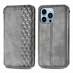 Funda de Cuero Cartera con Soporte Patron de Moda Carcasa H15 para Apple iPhone 13 Pro Gris