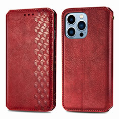 Funda de Cuero Cartera con Soporte Patron de Moda Carcasa H15 para Apple iPhone 13 Pro Rojo