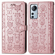 Funda de Cuero Cartera con Soporte Patron de Moda Carcasa L01 para Xiaomi Mi 12 5G Rosa