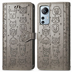 Funda de Cuero Cartera con Soporte Patron de Moda Carcasa L01 para Xiaomi Mi 12 Pro 5G Gris