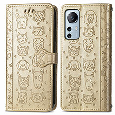 Funda de Cuero Cartera con Soporte Patron de Moda Carcasa L01 para Xiaomi Mi 12 Pro 5G Oro