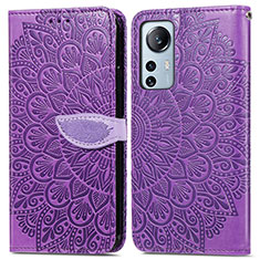 Funda de Cuero Cartera con Soporte Patron de Moda Carcasa L02 para Xiaomi Mi 12 Pro 5G Morado