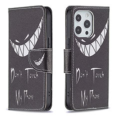 Funda de Cuero Cartera con Soporte Patron de Moda Carcasa L03 para Apple iPhone 14 Pro Negro