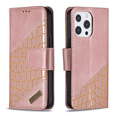 Funda de Cuero Cartera con Soporte Patron de Moda Carcasa L05 para Apple iPhone 13 Pro Oro Rosa