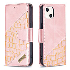 Funda de Cuero Cartera con Soporte Patron de Moda Carcasa L05 para Apple iPhone 14 Plus Oro Rosa