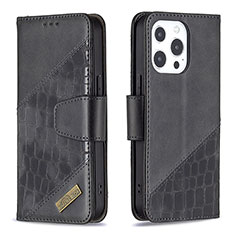 Funda de Cuero Cartera con Soporte Patron de Moda Carcasa L05 para Apple iPhone 14 Pro Max Negro