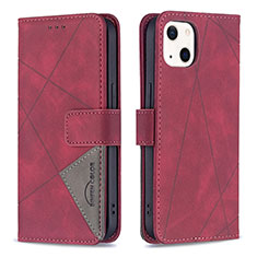 Funda de Cuero Cartera con Soporte Patron de Moda Carcasa L06 para Apple iPhone 13 Mini Rojo