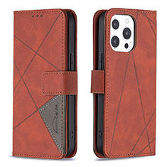 Funda de Cuero Cartera con Soporte Patron de Moda Carcasa L06 para Apple iPhone 14 Pro Marron