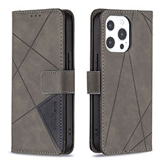 Funda de Cuero Cartera con Soporte Patron de Moda Carcasa L06 para Apple iPhone 14 Pro Max Gris