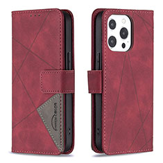 Funda de Cuero Cartera con Soporte Patron de Moda Carcasa L06 para Apple iPhone 16 Pro Rojo