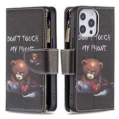 Funda de Cuero Cartera con Soporte Patron de Moda Carcasa para Apple iPhone 13 Pro Max Negro