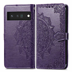 Funda de Cuero Cartera con Soporte Patron de Moda Carcasa para Google Pixel 6 Pro 5G Morado