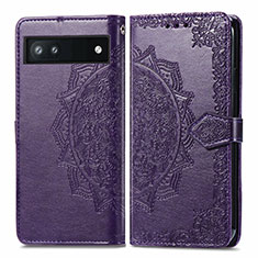 Funda de Cuero Cartera con Soporte Patron de Moda Carcasa para Google Pixel 6a 5G Morado