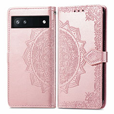 Funda de Cuero Cartera con Soporte Patron de Moda Carcasa para Google Pixel 6a 5G Oro Rosa