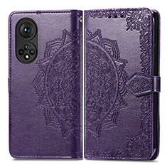 Funda de Cuero Cartera con Soporte Patron de Moda Carcasa para Huawei Honor 50 5G Morado