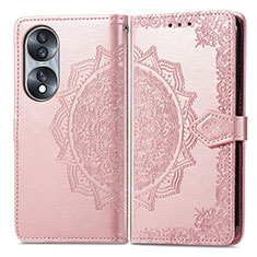 Funda de Cuero Cartera con Soporte Patron de Moda Carcasa para Huawei Honor 70 5G Oro Rosa