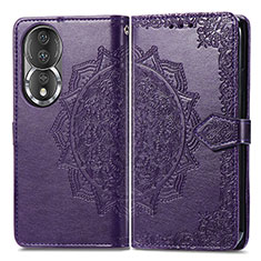 Funda de Cuero Cartera con Soporte Patron de Moda Carcasa para Huawei Honor 80 5G Morado