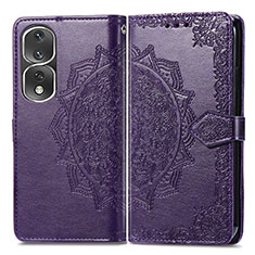 Funda de Cuero Cartera con Soporte Patron de Moda Carcasa para Huawei Honor 80 Pro 5G Morado