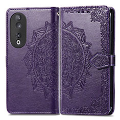 Funda de Cuero Cartera con Soporte Patron de Moda Carcasa para Huawei Honor 90 5G Morado