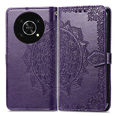 Funda de Cuero Cartera con Soporte Patron de Moda Carcasa para Huawei Honor Magic4 Lite 5G Morado