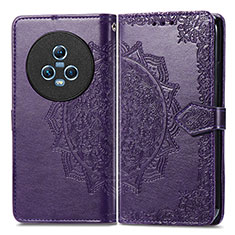 Funda de Cuero Cartera con Soporte Patron de Moda Carcasa para Huawei Honor Magic5 5G Morado