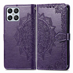 Funda de Cuero Cartera con Soporte Patron de Moda Carcasa para Huawei Honor X8 4G Morado