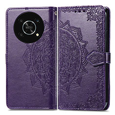 Funda de Cuero Cartera con Soporte Patron de Moda Carcasa para Huawei Honor X9 5G Morado