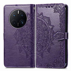 Funda de Cuero Cartera con Soporte Patron de Moda Carcasa para Huawei Mate 50 Pro Morado