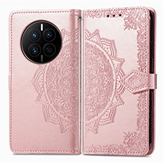 Funda de Cuero Cartera con Soporte Patron de Moda Carcasa para Huawei Mate 50E Oro Rosa