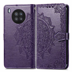 Funda de Cuero Cartera con Soporte Patron de Moda Carcasa para Huawei Nova 8i Morado