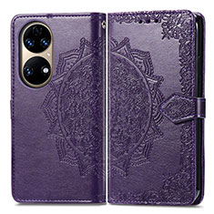 Funda de Cuero Cartera con Soporte Patron de Moda Carcasa para Huawei P50 Morado