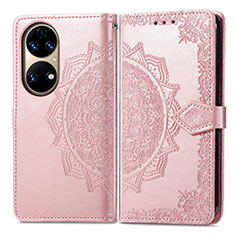 Funda de Cuero Cartera con Soporte Patron de Moda Carcasa para Huawei P50 Oro Rosa