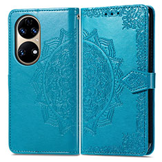 Funda de Cuero Cartera con Soporte Patron de Moda Carcasa para Huawei P50 Pro Azul