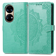 Funda de Cuero Cartera con Soporte Patron de Moda Carcasa para Huawei P50 Pro Verde