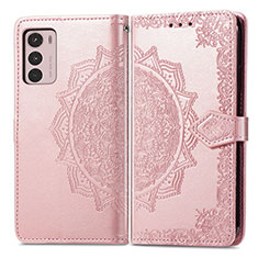 Funda de Cuero Cartera con Soporte Patron de Moda Carcasa para Motorola Moto G42 Oro Rosa