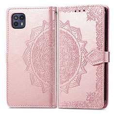 Funda de Cuero Cartera con Soporte Patron de Moda Carcasa para Motorola Moto G50 5G Oro Rosa