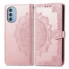 Funda de Cuero Cartera con Soporte Patron de Moda Carcasa para Motorola Moto G51 5G Oro Rosa