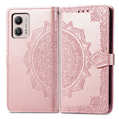 Funda de Cuero Cartera con Soporte Patron de Moda Carcasa para Motorola Moto G53 5G Oro Rosa