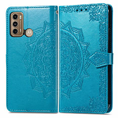 Funda de Cuero Cartera con Soporte Patron de Moda Carcasa para Motorola Moto G60 Azul