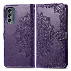 Funda de Cuero Cartera con Soporte Patron de Moda Carcasa para Motorola Moto G62 5G Morado