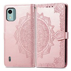 Funda de Cuero Cartera con Soporte Patron de Moda Carcasa para Nokia C12 Plus Oro Rosa