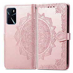 Funda de Cuero Cartera con Soporte Patron de Moda Carcasa para Oppo A16 Oro Rosa